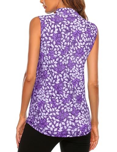 Image of Koscacy Women's Sleeveless Golf Tennis Polo Shirts Zip Up Dry Fit Workout Tank Tops Athletic Shirt