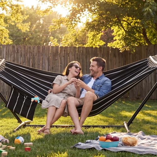 Image of GAFETE Double Hammocks with Stand for Outside, Max 600lbs, (Darkness)