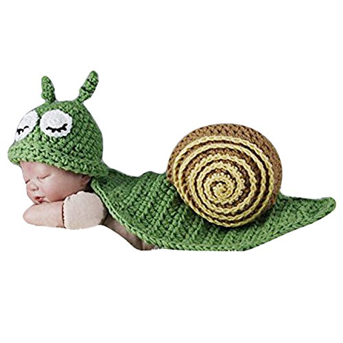 TININNA Déguisement Bébé Costume Animaux Bonnet Crochet 0-9 Mois Garçon/Fille Photographie Props Vêtement Escargot Vert