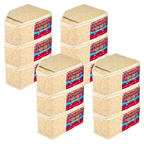 Image of Urbane Home Blouse Cover | Clothes Storage Bag | Zipper Wardrobe Organizers | Non-Woven Clothes Organiser | Side Transparent Blouse Organizer | Carry-Design | Pack of 12 | Yellow