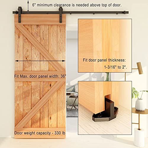 Ccjh 6Ft Track Sliding Barn Door Hardware Kit Heavy Duty For Single Wood Door (J Shape) #TOP7