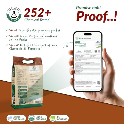 Image of COWBERRY Organic Khapli Atta 5 kg, Lab-Tested for 252+ Chemical Residues | 100% Certified Organic | Stone-Ground Below 40C | NPOP USDA EU Certified
