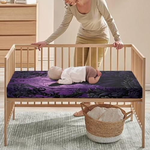Image of Halloween Baby Crib Sheets for Boys Girls Gothic Cat Cribs Sheet Nursery Bedding Set Fitted for Pack and Play Breathable Mattress Cover Nursery Decor Toddler Gifts
