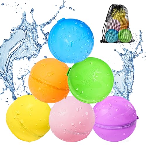 Wasserbomben Wiederverwendbar 6 Stück Wiederverwendbare Wasserballons Selbstschließend mit 1 Mesh Bag für Wasserschlachten & Familienaktivitäten Pool Wasserspielzeug Outdoor Spiele für Kinder