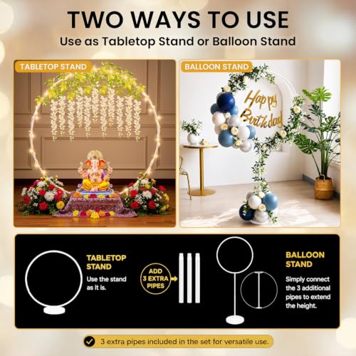 Image of SpecialYou Ganpati Decoration Setup for Home with White Round Backdrop Stand for Decor with Lotus Hangings | Ganpati Decoration Stand for Home | Ganapati Decorations Item- 6 pcs