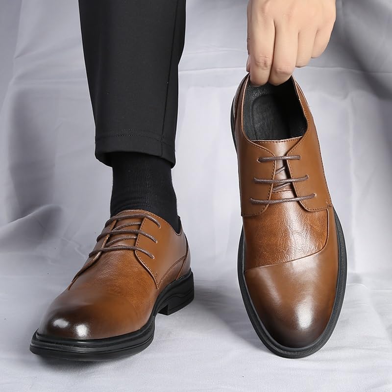 Dress Formal Shoes for Men Lace Up Round Burnished Toe Faux Leather Patchwork Derby Shoes Rubber Sole Block Heel Anti-Slip Non Slip Resistant Wedding4