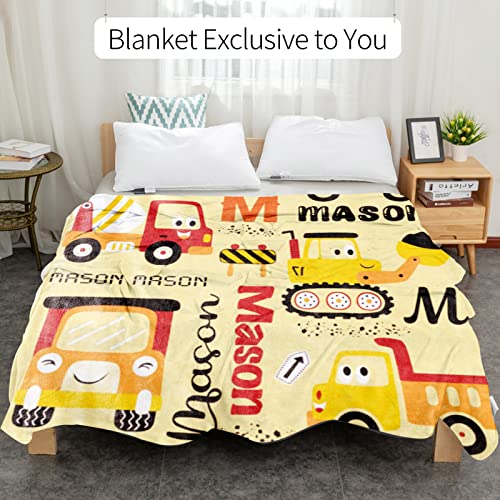 Image of Personalized Construction Blanket for Boy Girl with Name Custom Kid Blanket
