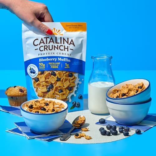 Image of Catalina Crunch Protein Cereal, Blueberry Muffin, 8 oz Bag (Pack of 4) | 10g of Protein, No Added Sugar, Gluten Free, Breakfast Cereal, Packaging May Vary