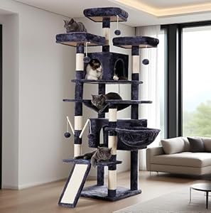 Arbre à Chat Géant Hey-brother avec Hamac, Tour de Jeux Verticale pour Chats