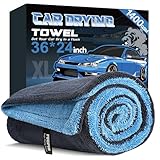 PUGPIU Car Drying Towel - 1400GSM Extra Large Super Absorbent Microfiber Towels for Cars 24"x36" - Large Edgeless with Twisted Loop, Lint-Free & Streak-Free for Auto Detailing, SUV, Truck (Blue)