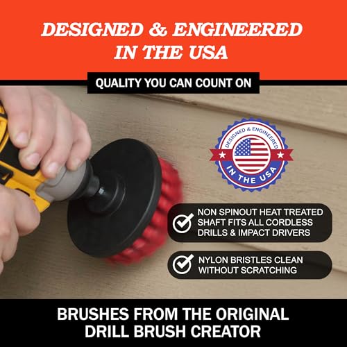 Image of Drillbrush Heavy Duty Stiff Bristle Brush Kit - Power Scrubber Attachment for Concrete, Brick, Siding, Stone, Driveways, Fireplaces, Hard Water Stains, Gravestone & Cemetery Headstone Cleaning Brushes