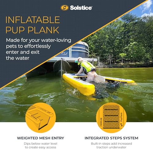 SOLSTICE Inflatable Pup Plank, Dog Water Ramp for Boats and Docks, XL, 200 lb Capacity - Floating Platform for Pets for Lake, River, Beach & Swimming Pool, Includes Pump, Patent-Protected Design