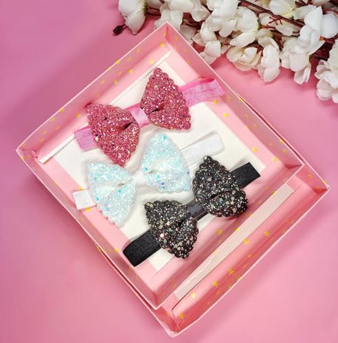 Image of ANNA CREATIONS Premium Glitter Soft Bow Multicolor Good Elastic Headband Hair Accessory for Baby Girls and Kids (Set Of 6)