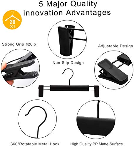 Pants Hangers Skirt Hangers,20 Packs Black Plastic Dress Trousers Hanger With Non-Slip Big Clips And 360 Rotatable Hook #TOP1