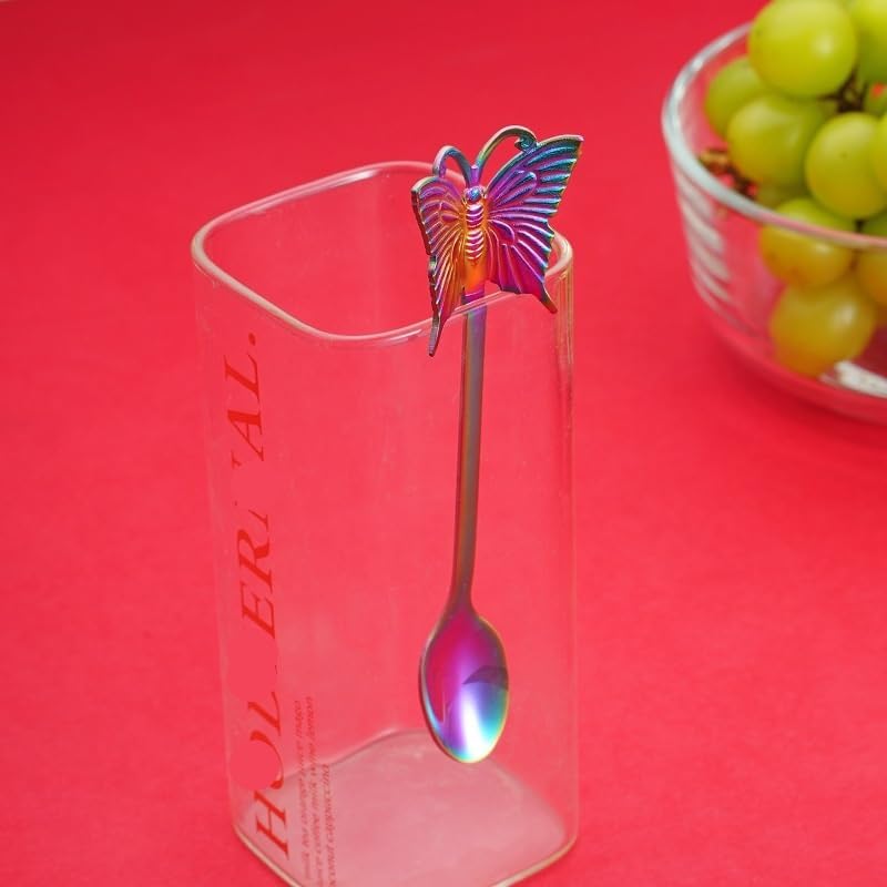 Silverware Flatware Set, 1/4/6/8/10/12 Pieces creative 304 stainless steel hanging cup spoon can hang coffee spoon dessert spoon fruit spoon(Rainbow,12Pcs)