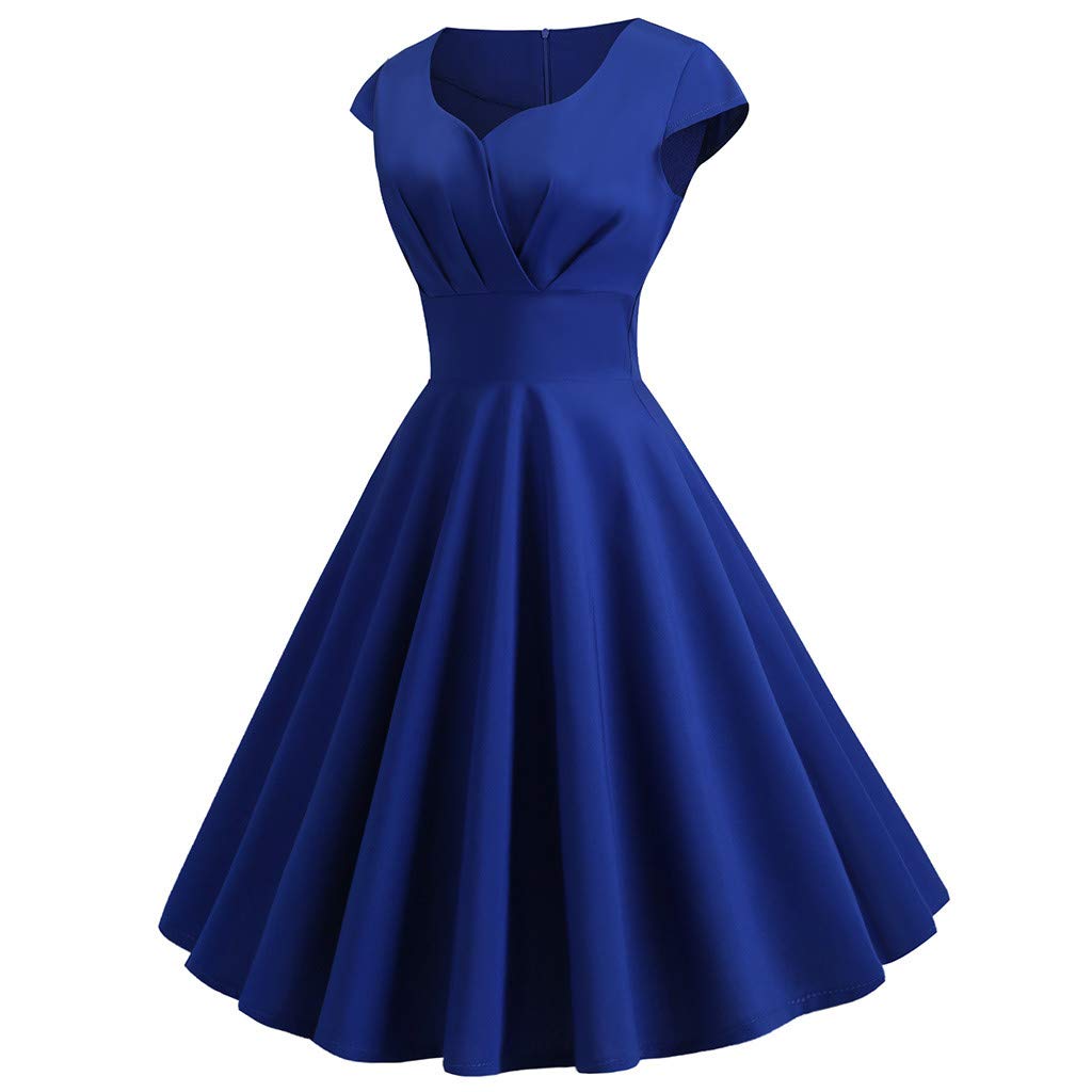 NUSGEAR 2023 Vestidos Largo para Mujer, Moda Colores sólidos Fiesta Vestido de Noche Vintage Retro 1950s Cuello en V Manga Corta Elegante Verano Suelto Vestidos de Cóctel Larga Casual Vestido Vestir