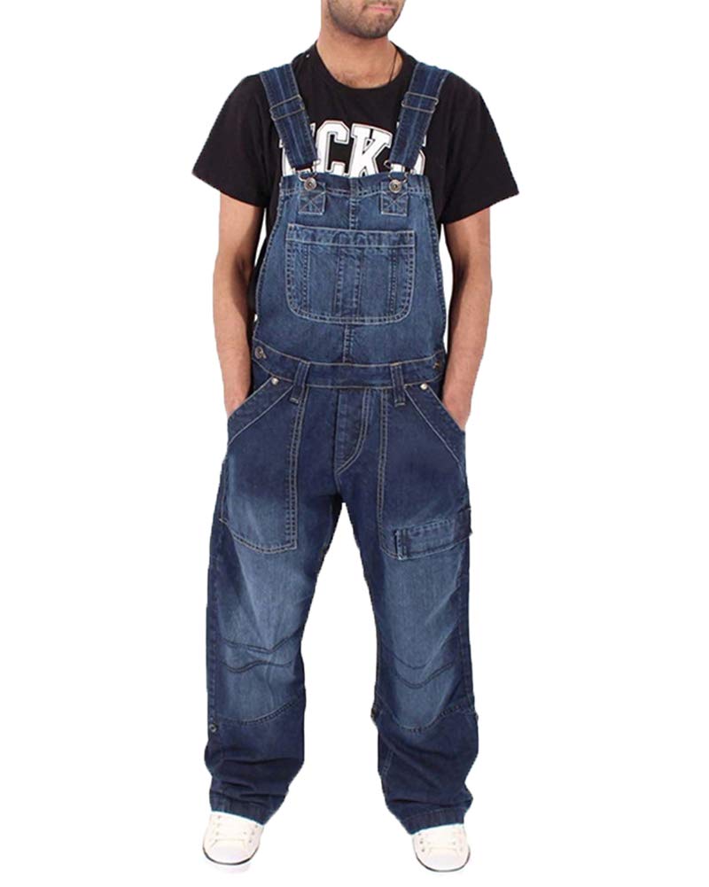 Peto Corte Ajuste Holgado Pantalón para Hombre Mono Vaquero Mezclilla Jumpsuit Casual Pantalones con Bolsillos Azul Marino 2XL