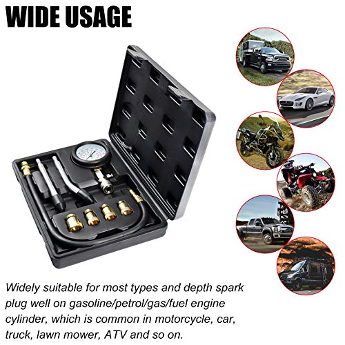 JIFETOR Compression Tester Kit, Engine Cylinder Test Tool 8PCS Set with Pressure Gauge Adapters, Testing Small Gas Petrol Engine on Automotive Motorcycle Auto Outboard Snowmobile ATV Aircraft Chainsaw