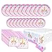 FZR Legend Unicorn Party Supplies Set - Including Disposable Paper Unicorn Party Plates Napkins and 2 Plastic Tablecloths for Girls | Unicorn Birthday Party Decorations Bunting - Serves 16