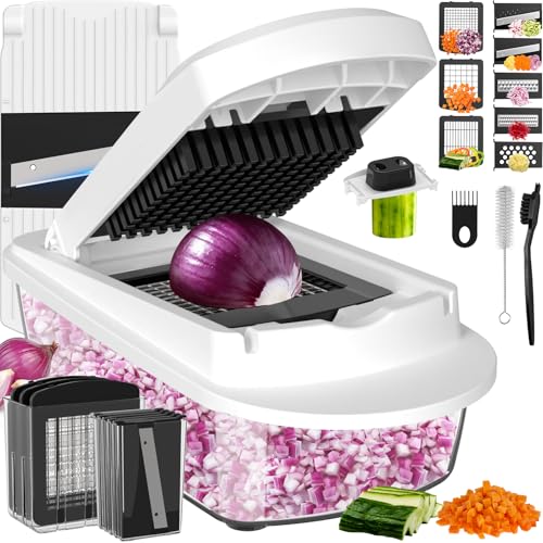 8 Blade All-in-1 Vegetable Chopper Mandoline Slicer with Container, Food Chopper, Onion Chopper,...