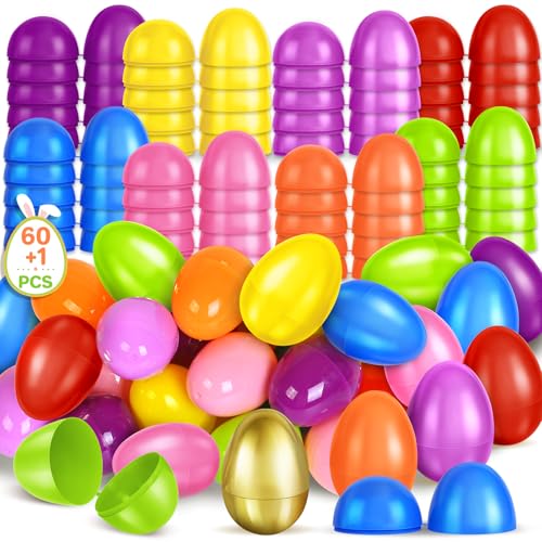 SpringFlower 2.3” Unfilled Easter Eggs, 60 pcs Colorful Egg Plus 1...