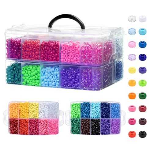 Simetufy 7200Pcs Pony Beads Bulk, 20 Assorted Colors 6x9MM Kandi Beads Kit for Bracelet Making Hair Braiding Jewelry Key Chains DIY Crafts (Stack Box)