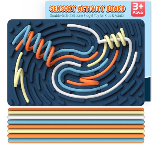 Sensory Activity Board: Ednzion Double-Sided Silicone Fidget Toy for Kids & Adults | Silent, No Mess, Calming for Anxiety, ADHD & Autism | Portable with Travel Bag & 20 Strings | Ages 3+