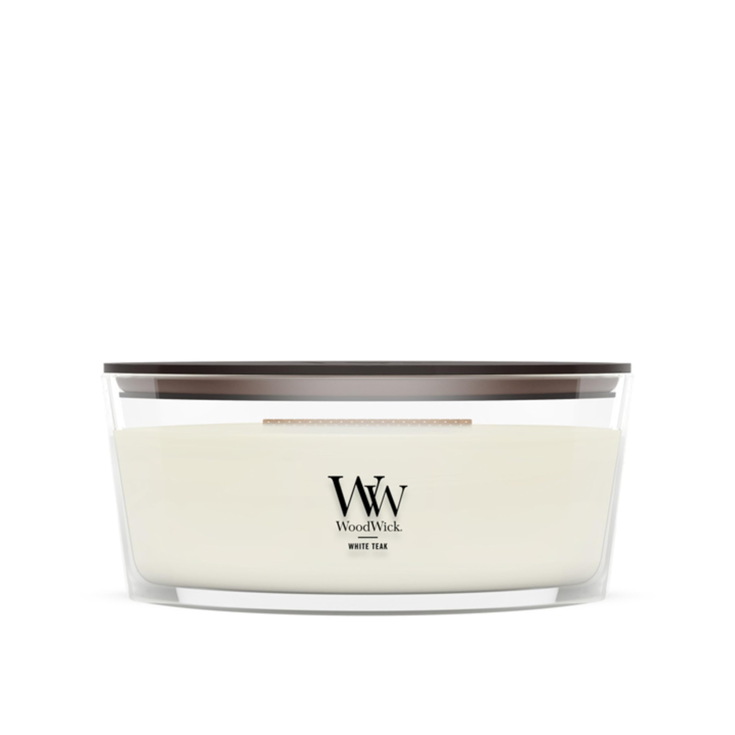 WoodWick White Teak Gifts for Women and Men, 16 oz Ellipse Candle with Crackling Wick
