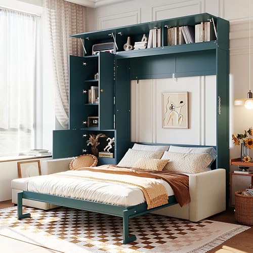 Merax Queen Murphy Bed with Sofa and Storage...