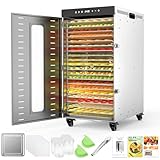 BriSunshine 食品乾燥機 フードドライヤー 業務用 20層 ステンレス鋼製 24時間タイマー 30℃～90℃智能温度制御 360°熱風循環 静音 1600W LEDライト付き ドライフルーツメーカー ジャーキー/フルーツ/ペットおやつ/野菜/ハーブ/スナック 業務用/家庭用 英語/日本語レシピ&日本語説明書付き