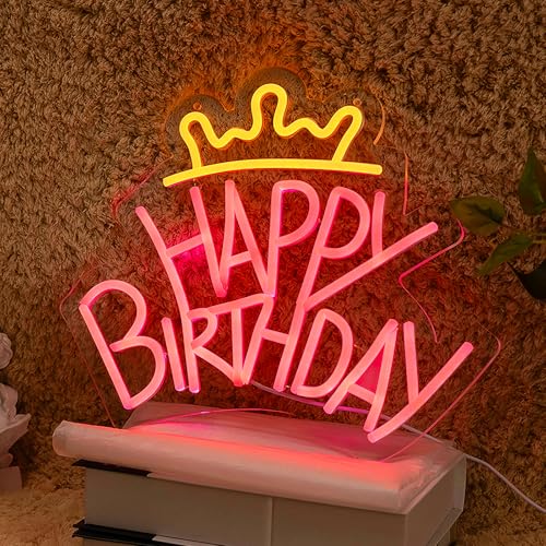 Image of Happy Birthday Neon Sign for Wall Decor, USB Powered Happy Birthday Led Sign, Reusable Birthday Light Up Sign for Boys and Girls, Party Sign for Bedroom and Livingroom