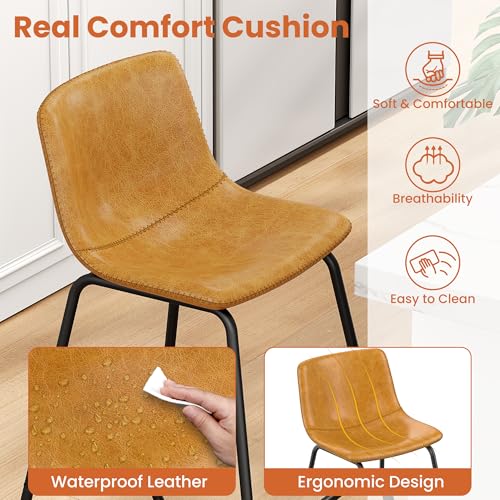 Image of REONEY Bar Stools Set of 4, 26 inch Faux Leather Counter Height Stools, Brown