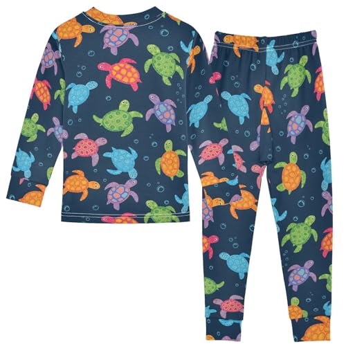 Pajama Sets Long Sleeve Colorful Turtles on Dark Soft Comfy Sleepwear 2 Piece PJS 3-8T3
