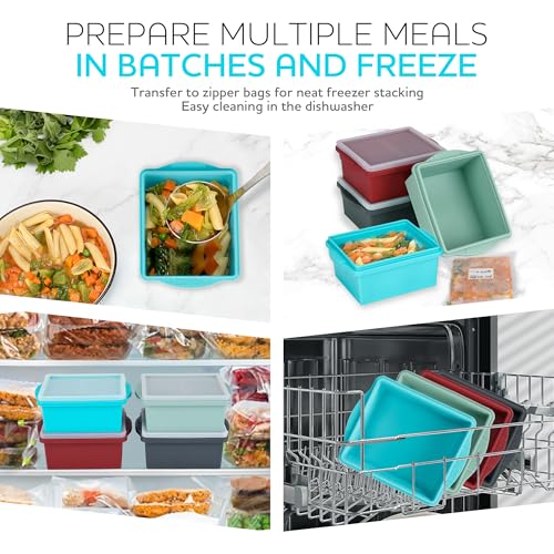 Image of Xomoo 2 Cup Silicone Freezer Trays with Lids, Silicone Soup Freezer Molds - Leakproof, BPA-Free, Stackable, Microwave & Dishwasher Safe, Perfect for Soups, Sauces, Meal Prep, and Baked Goods - 4 Pack