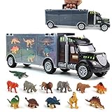yoptote Dinosaur Toys, Truck Carrier Toy Car Playset with Play Mat Plastic Dinosaur Figures Animal Toys Kids Toys Age 3 4 5 6 Birthday Halloween for Kids Boys Girls