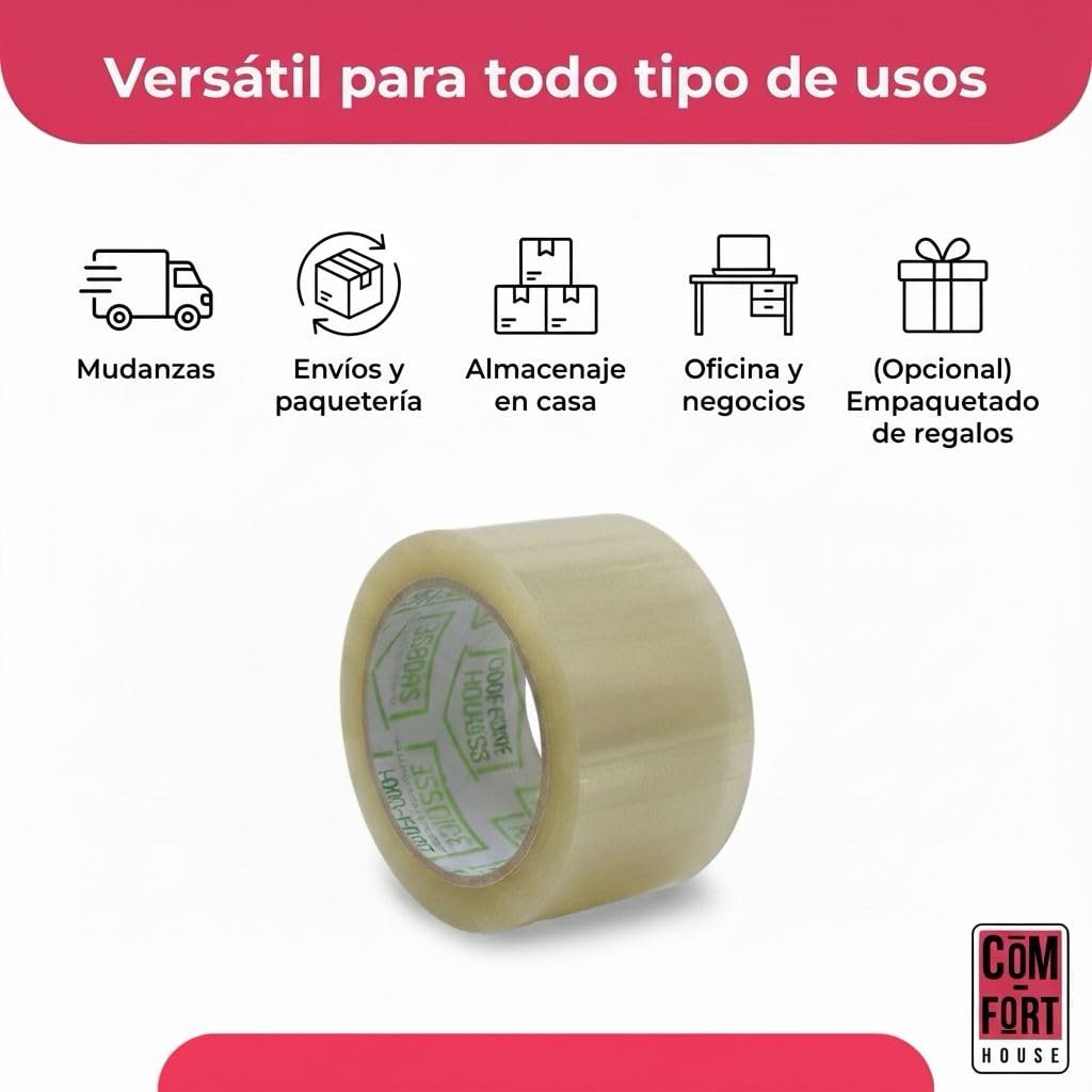 COM-FORT HOUSE Rotoli di nastri adesivi da imballaggio, nastro adesivo per pacchi - 48 mm x 132 m (36, trasparente)