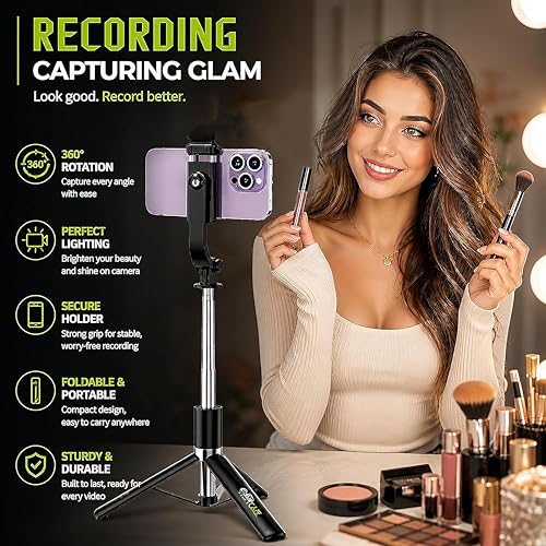 Image of CIRYCASE Selfie Stick Tripod, 67 inch /170CM Reinforced Tripod for Mobile Phone, Multi-Functional Bluetooth Long Selfie Stick for Travel, Vlogging, Compatible with iPhone and All Smartphones