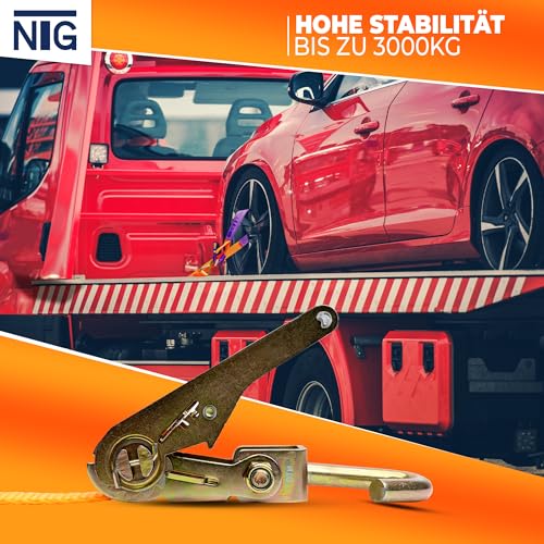 4 Stück Spanngurte zum Auto Transportzurrgurt | Nur EIN Zurrpunkt nötig | 35mm | Radsicherungsgurt | Zurrgurt | Autotransport | Reifengurt | NACH DIN EN 12195-2