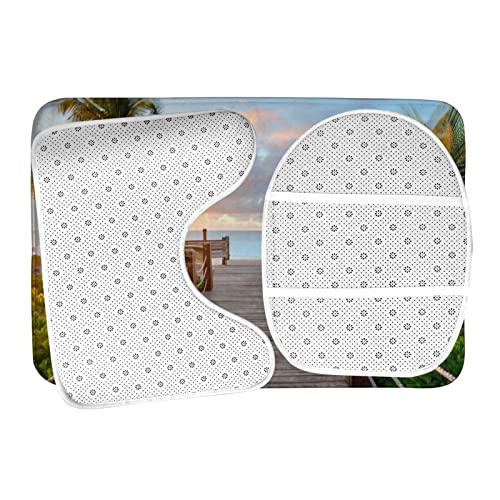DIRYKILP Badematte + Konturmatte + Toilettendeckelbezug, Palmen Strand Meer Ozean 3 Stück Badematte Set, mit Anti-Rutsch-Klebeboden – Bild 7