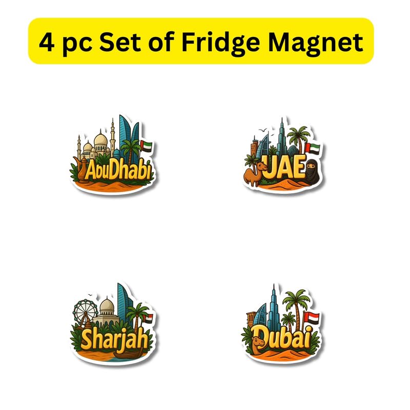 Regalo Casila UAE Fridge Magnet Set Abu Dhabi Dubai Sharjah Camel Desert Landmark Theme Travel Souvenir Gift for Friends Office Fridge Locker Decoration Home Decor Pack of 4 1