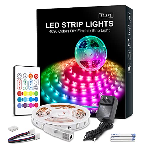 Rgb Led Strip Lights 32.8Ft,4096 Diy Colors Rope Lights With Memory Function, Self-Adhesive Color Changing Light Strip With Remote, 30Mins Timing Off Led Tape Light Kits For Home Decor #TOP28