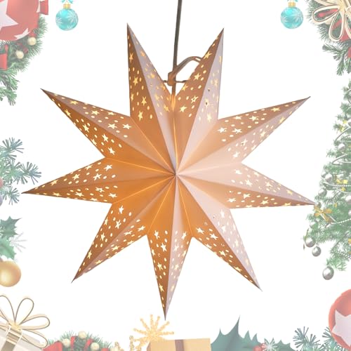 Linterna De Estrella De Papel Linterna De Papel De Estrella Pantalla Hueca Decoración Colgante De Nueve Puntos Linternas De Navidad Estrelladas Cubierta De Linternas De Estrellas De Navidad