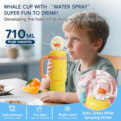 Image of Como bebe 24oz 316 Stainless Steel Whale Fountain Sippy Cup, Insulated Whale Squirt Tumbler with Handle, Leak Proof Straw Cup with 2 Types Lids, Fits Car Cup Holder for Kids Teens Adults (pink)