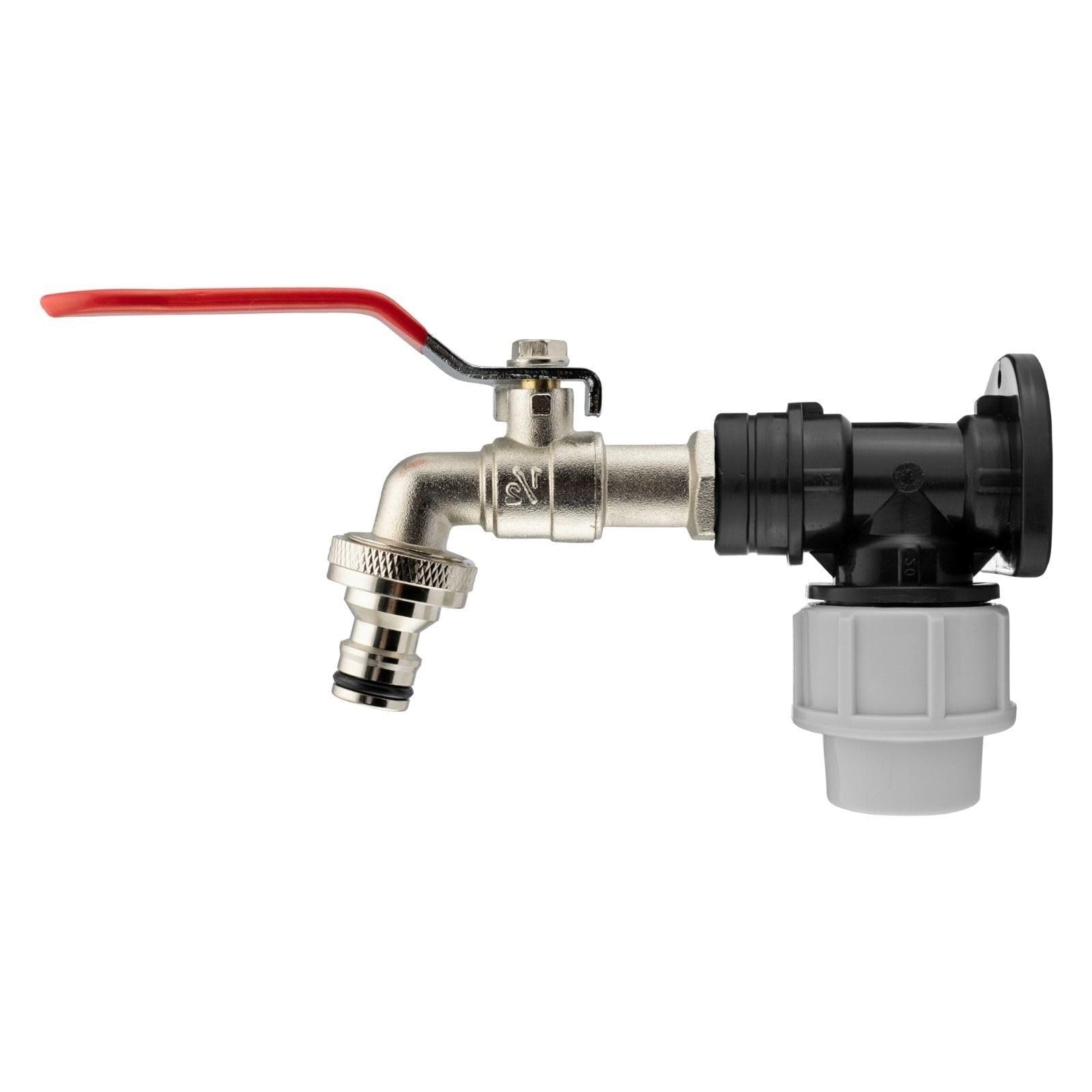 B2C MDPE Compression Wall Flange Plate + Hozelock Compatible Quick Connect Tap 20mm (Single Lever Tap - QuickConnector) โ image 1