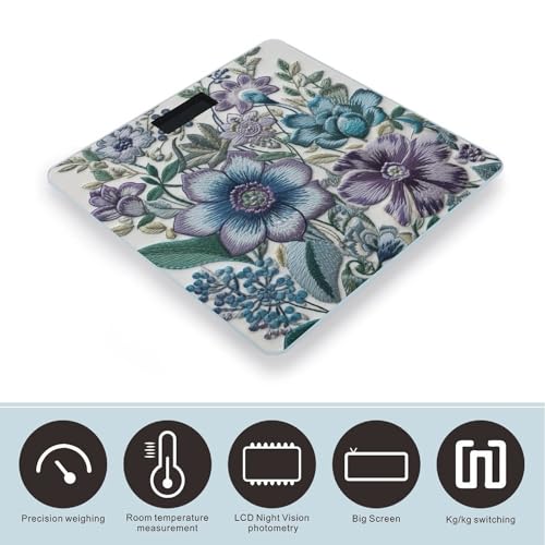 Báscula Digital Azul Flores Moradas de Vidrio Templado miniatura 3
