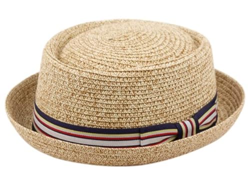 Pork Pie Summer Men's Straw Braid/Poly Braid Beach Dressy Small Brim hat with Grosgrain Band Bow (Large-X-Large, Pork Pie Natural Straw 1858)
