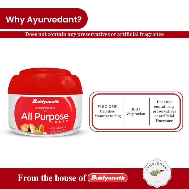 Baidyanath Jhansi Ayurvedant All Purpose Cream With Sandal Oil & Almond Oil 6 51ELXSUBr L