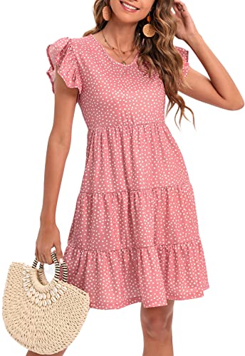 Image of Lyrur Sundresses for Women Wedding Guest Cute Ruffle Sleeve Mini Tiered Babydoll Casual Beach Black Summer Dresses