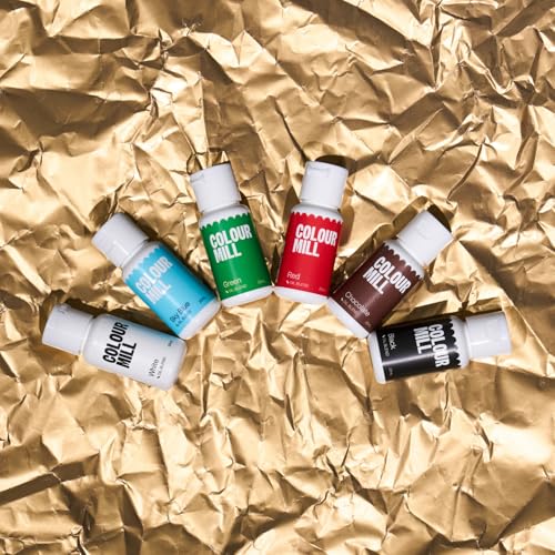 Image of Colour Mill Oil Blend Food Coloring, Holiday Pack - 20 Milliliters Each of 6 Colors: Black, Chocolate, Green, Red, Sky Blue and White