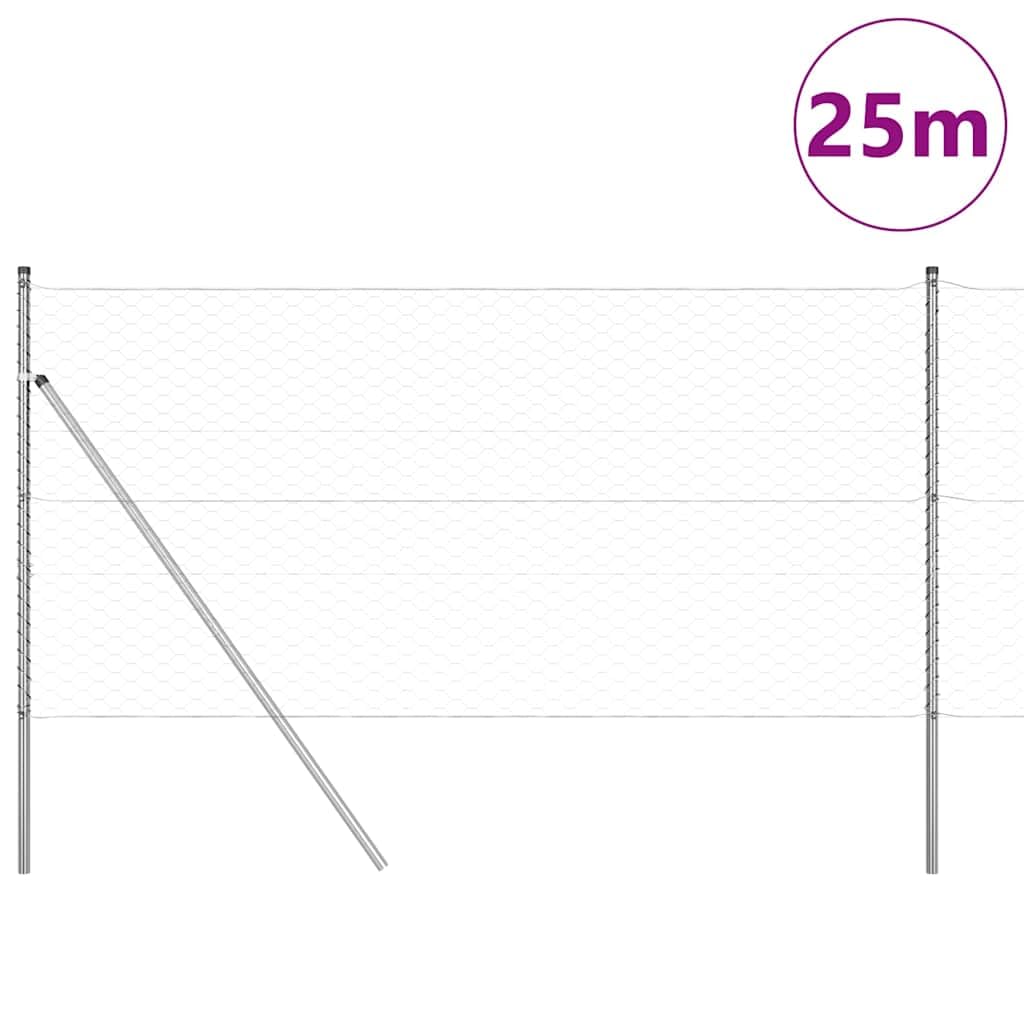 Recinzione esagonale da pavimento, 25 x 1 m, in acciaio zincato, argento, recinzione da giardino, protezione dal vento, protezione in metallo, elementi di recinzione per terrazza e terreno